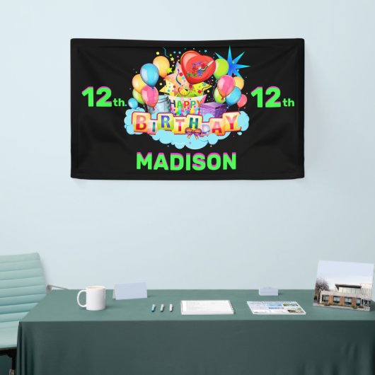 ハッピーバースデーおもしろいキッズバナー名と年齢の追加 横断幕 (トレードショー)