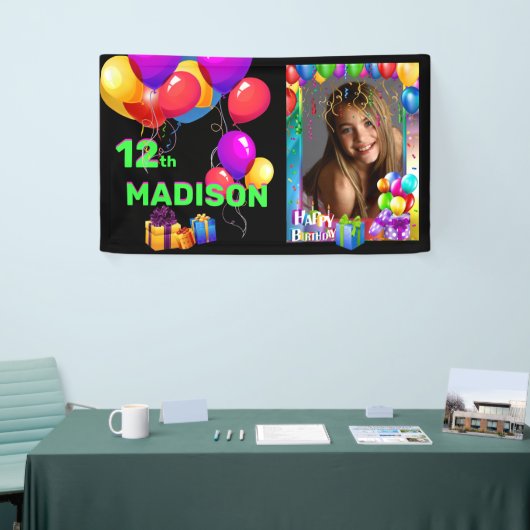 ハッピーバースデーおもしろいキッズ名前と年齢の写真の追加 横断幕 (トレードショー)