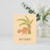 ハッピーバースデーおもしろいキュート恐竜Dino Peeing ポストカード (スタンド正面)