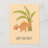 ハッピーバースデーおもしろいキュート恐竜Dino Peeing ポストカード (正面)