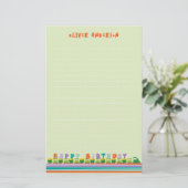 ハッピーバースデーおもしろいグリーントレインキッズサンキューノート 便箋 (スタンド正面)