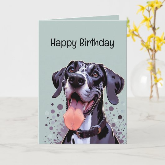ハッピーバースデーおもしろいグレートダネドッグ カード (黄色い花)