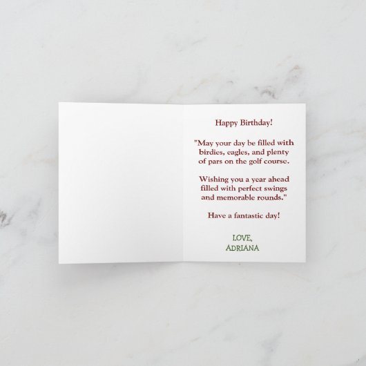 ハッピーバースデーおもしろいゴルフのボール愛好家 カード (内部)
