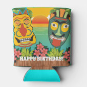 ハッピーバースデーおもしろいティキ顔サンセット 缶クーラー (裏面)