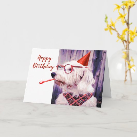 ハッピーバースデーおもしろいドッグペット空白のイン カード (黄色い花)