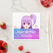 ハッピーバースデーおもしろいピンクパープルアニメかわいい女 スタンダードカクテルナプキン (インサイチュ)