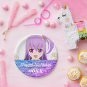 ハッピーバースデーおもしろいピンクパープルアニメ ペーパープレート (パーティー)