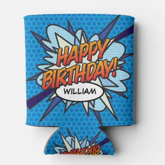 ハッピーバースデーおもしろいモダンブパーソナライズされたルー 缶クーラー (裏面)