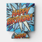 ハッピーバースデーおもしろいモダン漫画ブックブルー 缶クーラー (正面)