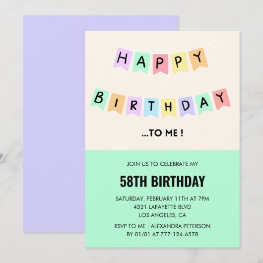 ハッピーバースデーおもしろいユーモア58歳の誕生日 招待状 (正面/裏面)