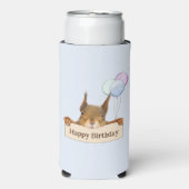 ハッピーバースデーおもしろいリス気球カスタム文字 スリム缶クーラー (Seltzer正面)
