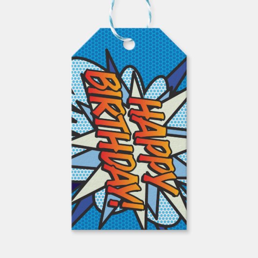 ハッピーバースデーおもしろいレトロ漫画ブックアポップ・アートのート ギフトタグ (正面)