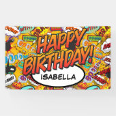 ハッピーバースデーおもしろいレトロ漫画ブックアポップ・アートのート 横断幕 (横)