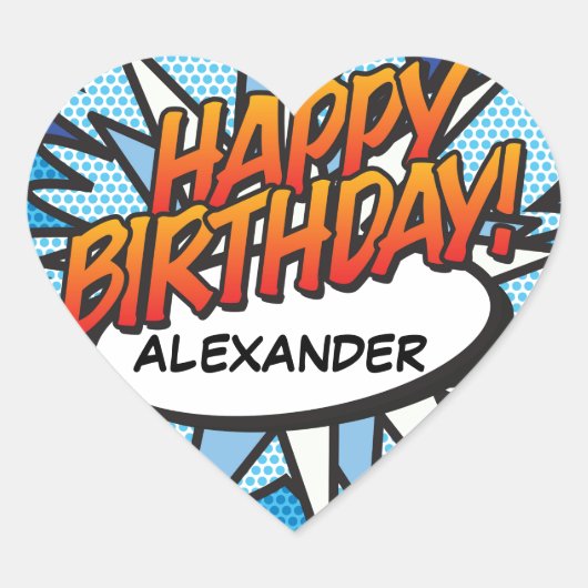 ハッピーバースデーおもしろいレトロ漫画帳 ハートシール (正面)