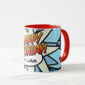 ハッピーバースデーおもしろいレトロ漫画帳 マグカップ (正面右)