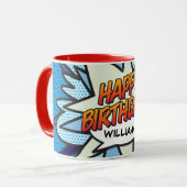 ハッピーバースデーおもしろいレトロ漫画帳 マグカップ (正面左)