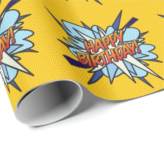 ハッピーバースデーおもしろいレトロ漫画帳 ラッピングペーパー (ロールコーナー)