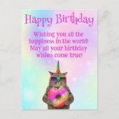 ハッピーバースデーおもしろい猫とピンクの台本 ポストカード (正面)