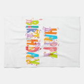 ハッピーバースデーおもしろい猫好きデイお祝い キッチンタオル (横)