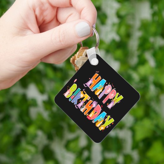 ハッピーバースデーおもしろい猫好きデイお祝い キーホルダー (手)