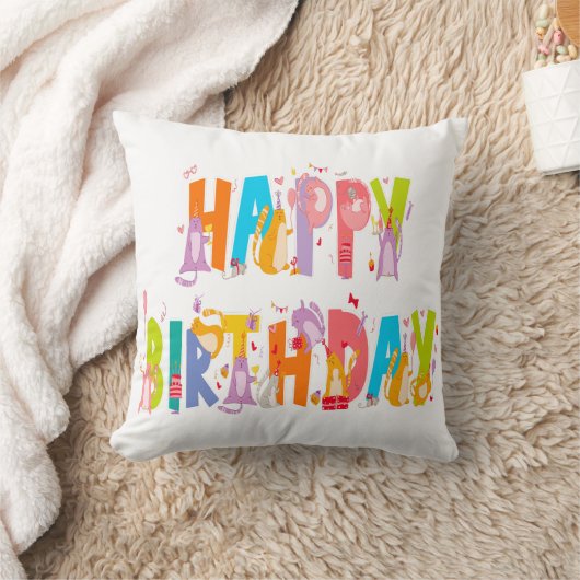 ハッピーバースデーおもしろい猫好きデイお祝い クッション (ブランケット)