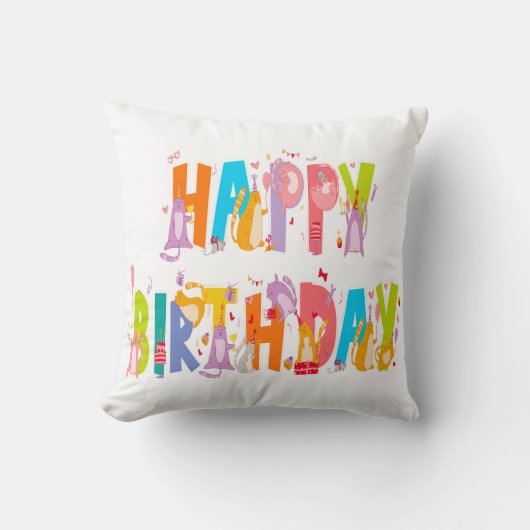 ハッピーバースデーおもしろい猫好きデイお祝い クッション (正面)