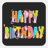 ハッピーバースデーおもしろい猫好きデイお祝い スクエアシール (正面)
