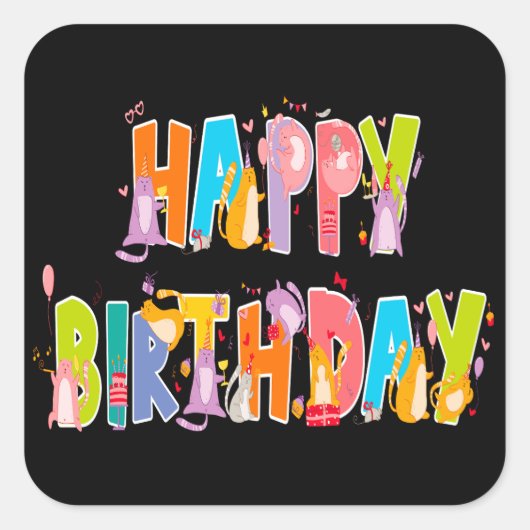 ハッピーバースデーおもしろい猫好きデイお祝い スクエアシール (正面)
