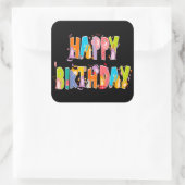 ハッピーバースデーおもしろい猫好きデイお祝い スクエアシール (バッグ)