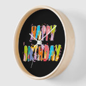 ハッピーバースデーおもしろい猫好きデイお祝い 壁時計 (傾斜)