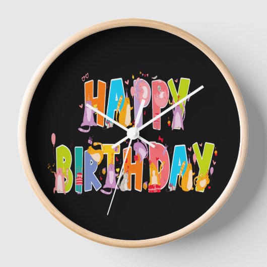 ハッピーバースデーおもしろい猫好きデイお祝い 壁時計 (正面)