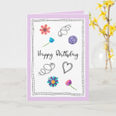 ハッピーバースデーおもしろい花ハート挨拶 カード (黄色い花)