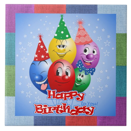 ハッピーバースデーおもしろい風船 タイル (正面)