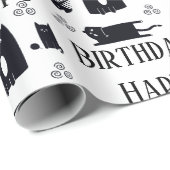 ハッピーバースデーおもしろい黒猫ラッピング紙 ラッピングペーパー (ロールコーナー)