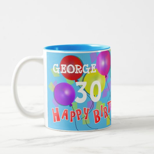 ハッピーバースデーおもしろい30番目のマイルストパーソナライズされたーン ツートーンマグカップ (左)