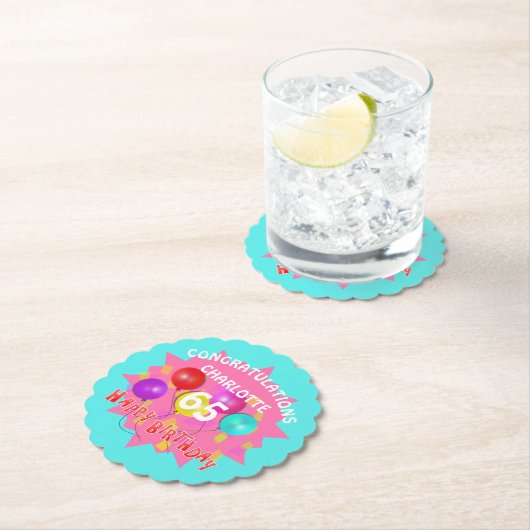 ハッピーバースデーおもしろい65番目のマイルストパーソナライズされたーン ペーパーコースター (インサイチュ)