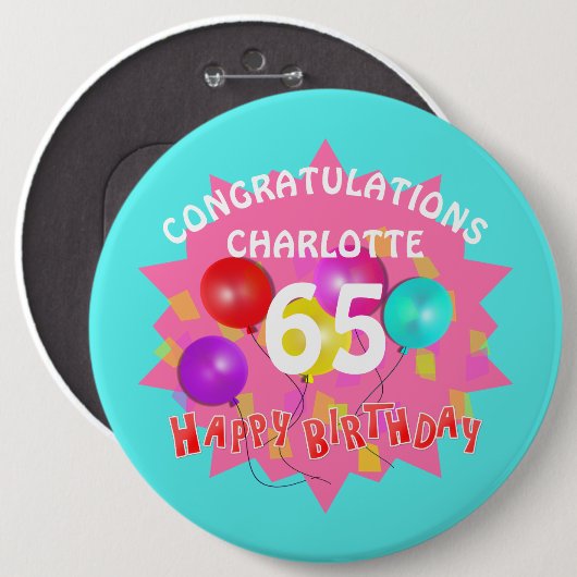 ハッピーバースデーおもしろい65番目のマイルストーパーソナライズされたン 缶バッジ (正面&裏面)