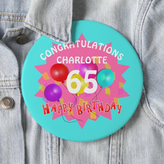 ハッピーバースデーおもしろい65番目のマイルストーパーソナライズされたン 缶バッジ (インサイチュ)