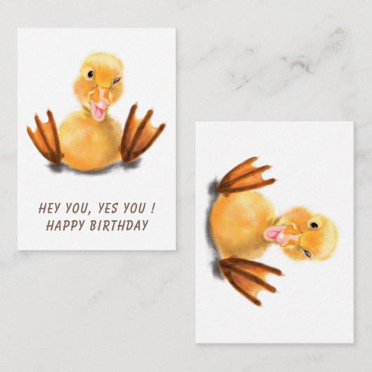 ハッピーバースデーおもしろい – イエローダックよくはしゃぐウィンク ノートカード (正面/裏面)