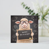 ハッピーバースデーおもしろひつじ フラットグリーティングカード カード (スタンド正面)