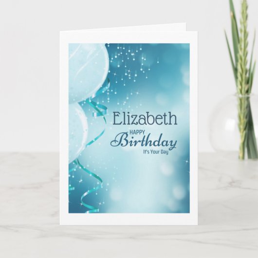 ハッピーバースデーお名前のブルーバルーン カード (正面)