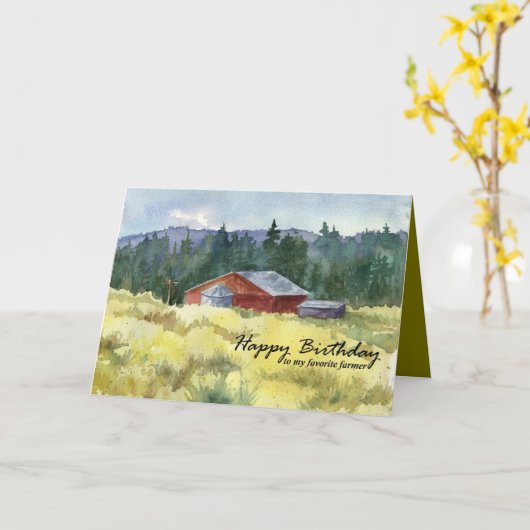 ハッピーバースデーお気に入りの農家バーンランドスケープ カード (黄色い花)