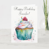ハッピーバースデーお洒落キャンドル付きカップケーキ カード (正面)