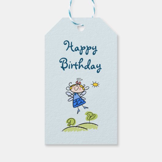 ハッピーバースデーお洒落ハッピー飛んでいるエンジェルフェアリー ギフトタグ (裏面)