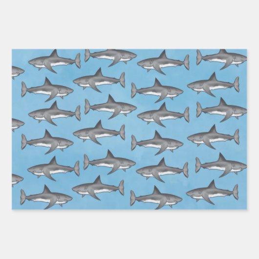 ハッピーバースデーお洒落ブルー海サメおもしろい ラッピングペーパーシート (正面2)