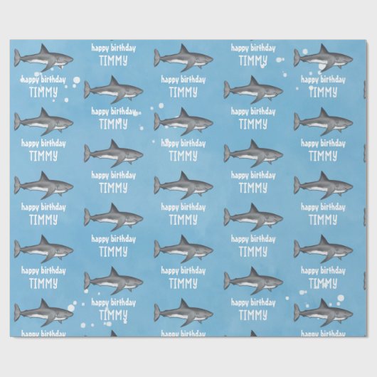 ハッピーバースデーお洒落ブルー海サメおもしろい ラッピングペーパー (フラット)