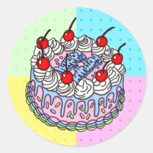 ハッピーバースデーお洒落手描きケーキ ラウンドシール