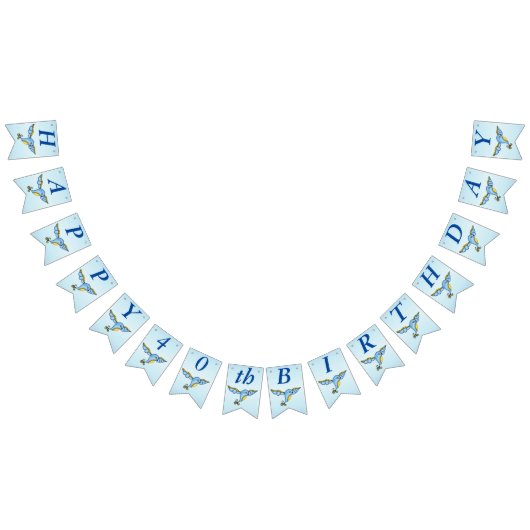 ハッピーバースデーお洒落飛んでいるかわいらしブルーバード バンティングフラッグ (全)