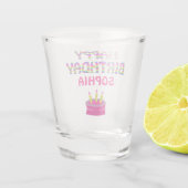 ハッピーバースデーお祝いカラフルピンクケーキ ショットグラス (裏面)