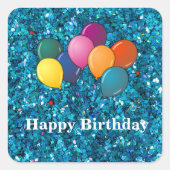 ハッピーバースデーお祝いバルーンきらめく、 スクエアシール (正面)